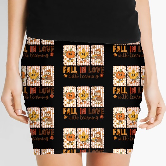 Fall In Love With Learning Cozy Autumn Pumpkin Women's Mini Skirts