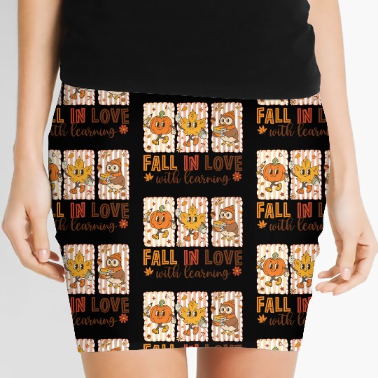 Fall In Love With Learning Cozy Autumn Pumpkin Women's Mini Skirts