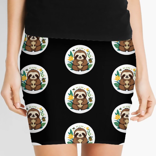 Adorable Sloth with Bee and Flower Motif Women's Mini Skirts