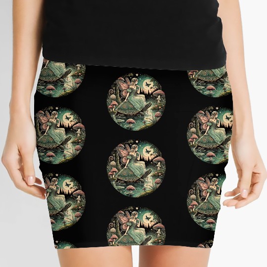 Fairy Queen Rides Tortoise Under Moon Women's Mini Skirts