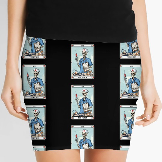 Skeleton Nurse Tarot Card Halloween Women's Mini Skirts