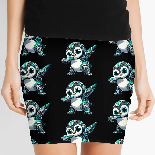 Futuristic penguin robot cyborg technology AI Women's Mini Skirts