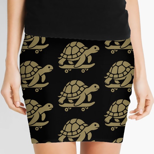 Minimalist turtle skateboard skateboarder Women's Mini Skirts