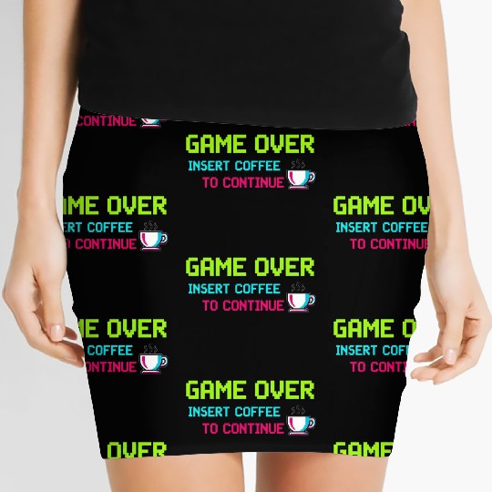 Pixelated Video Game Over Coffee Illustration Women's Mini Skirts