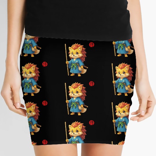 Samurai Hedgehog Anime Character Kanji Art Women's Mini Skirts