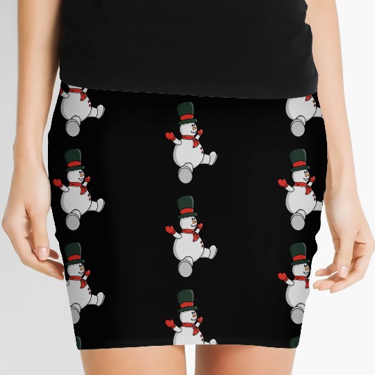 Whimsical Snowman with Top Hat and Scarf Women's Mini Skirts