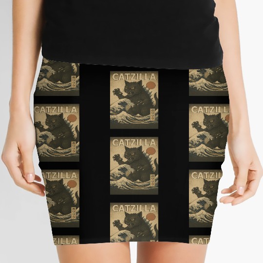 Ukiyo-e Catzilla Retro Japanese Monster Cat Women's Mini Skirts