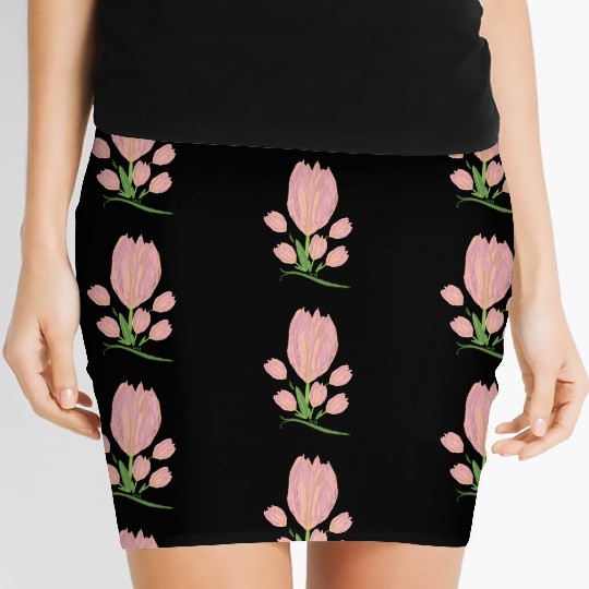 Elegant Pink Tulips  Illustration Women's Mini Skirts