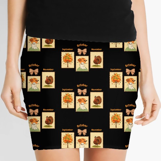Autumn and Halloween Season Symbols Women's Mini Skirts