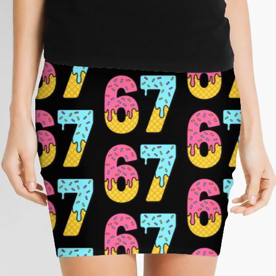 Six Seven Meme Ice Cream Drip Waffle Cone Funny 67 Women's Mini Skirts