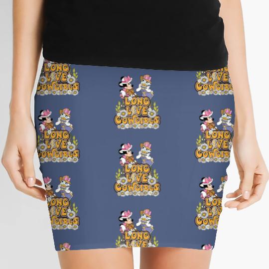 Disney Long Live Cowgirls Let's Go Girls Minnie Daisy Women's Mini Skirts, Retro Western Country Howdy Women's Mini Skirts