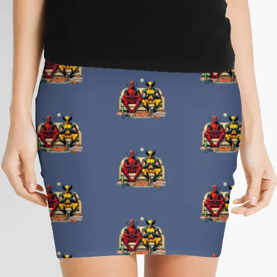 Deadpool Women's Mini Skirts, Disney Superhero Funny Women's Mini Skirts, Disney Wolverine