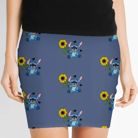 Stitch Sunflower Women's Mini Skirts, Disney Stitch , Floral Women's Mini Skirts,  Butterfly Women's Mini Skirts,  Disney Gift Women's Mini Skirts