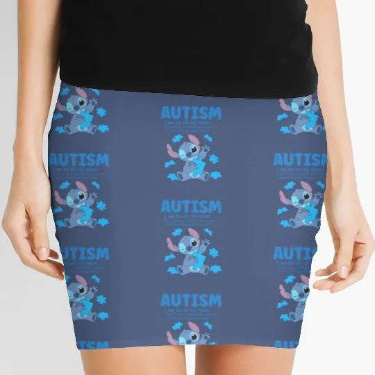 Disneyland Stitch Autism Women's Mini Skirts, I Wear Blue for Autism Awareness Stitch Women's Mini Skirts