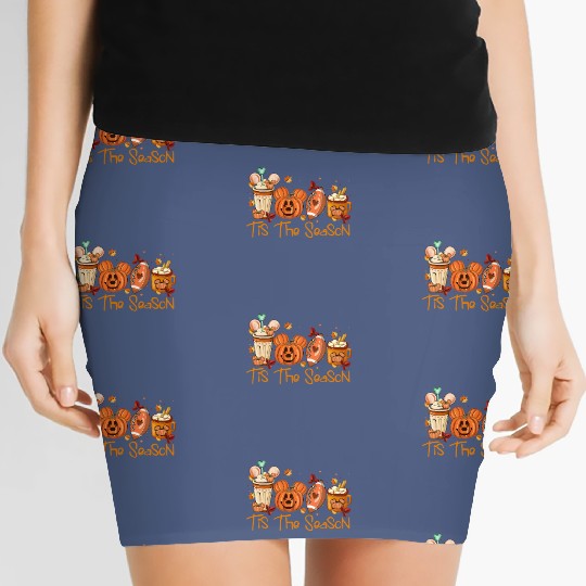 Mickey Pumpkin Tis The Season Disney Halloween Women's Mini Skirts, Disney Thanksgiving Matching