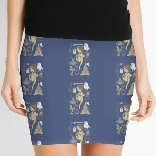 Disney Beauty And The Beast Characters Sketched Women's Mini Skirts, Magic Kingdom Women's Mini Skirts
