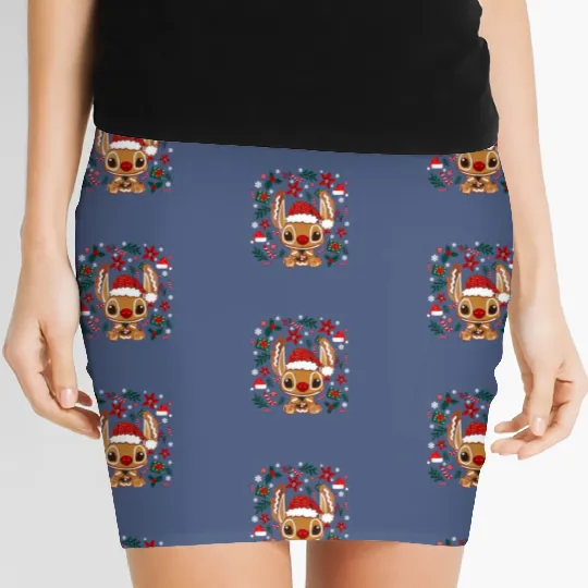 Gingerbread Christmas Stitch Classic Women's Mini Skirts, Stitch Cute Disney Lilo Women's Mini Skirts