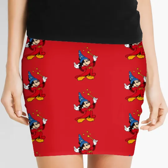 Disney Fantasia Sorcerer Mickey Mouse Magic Wizard  Women's Mini Skirts, Fantasmic Disney Women's Mini Skirts