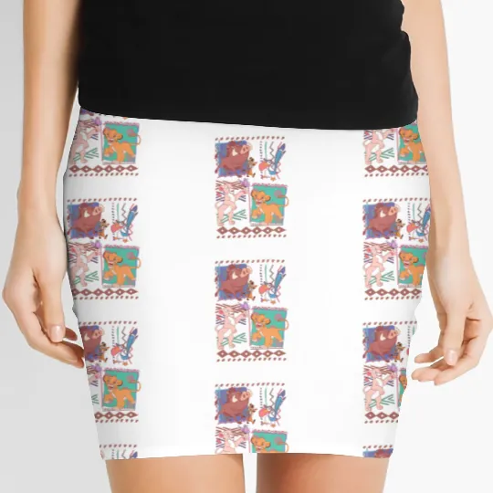 Retro 90s Disney Lion King Simba And Timon  Women's Mini Skirts, Vintage Lion King Women's Mini Skirts