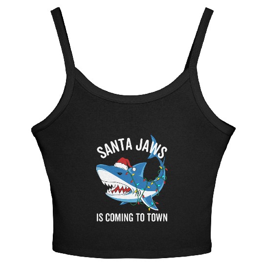 Santa Jaws Is Coming To Town Funny Christmas Shark Women's Spaghetti Strap Tank Top
