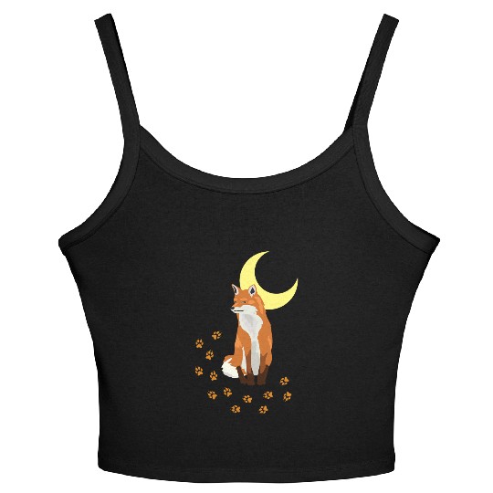 Fox & Paw Under A Moon Women's Spaghetti Strap Tank Top Gifts For Fox Lover