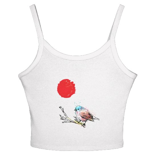 Murakami Birds Red Moon Japenese Women's Spaghetti Strap Tank Top