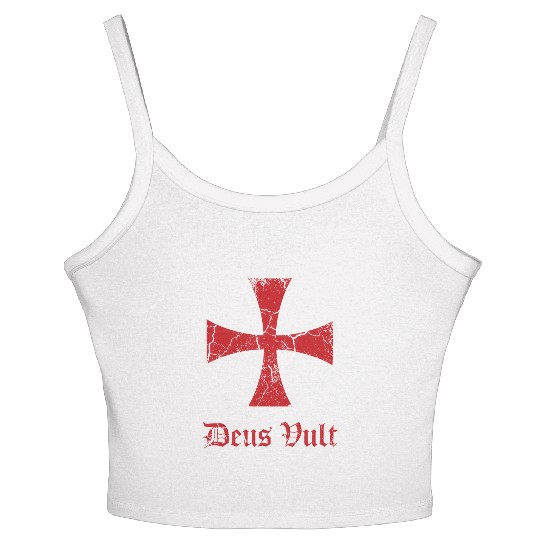 Distressed Deus Vult Knights Templar Cross Crusade Women's Spaghetti Strap Tank Top