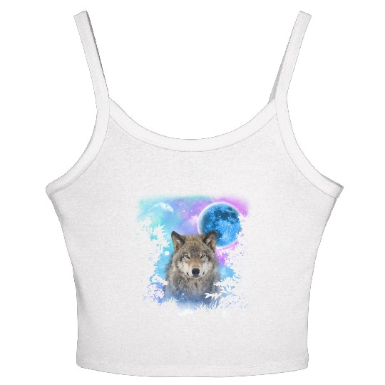 Timber Wolf MidNight Forest Women's Spaghetti Strap Tank Top