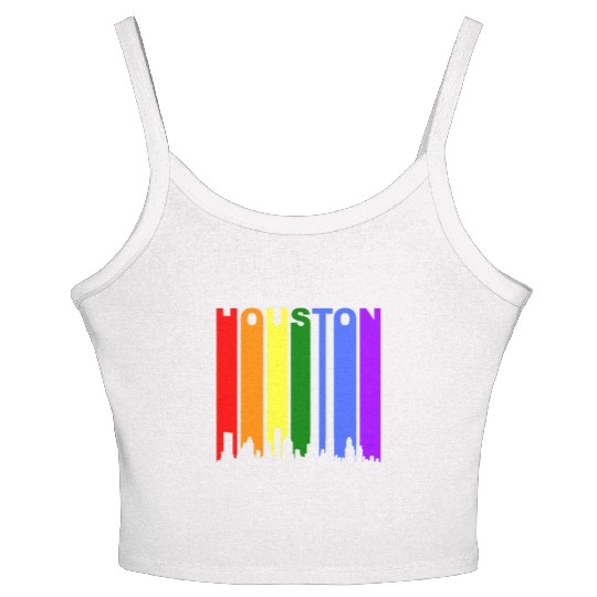 Houston Texas Rainbow Skyline LGBT Gay Pride Women's Spaghetti Strap Tank Top