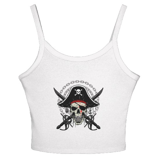 Ahoy Buccaneers Avast Ye motif of Pirate Skull Women's Spaghetti Strap Tank Top