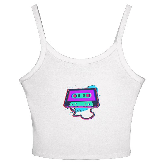 80s Music Cassette Tape : 3D, Neon, 80s songs Women's Spaghetti Strap Tank Top