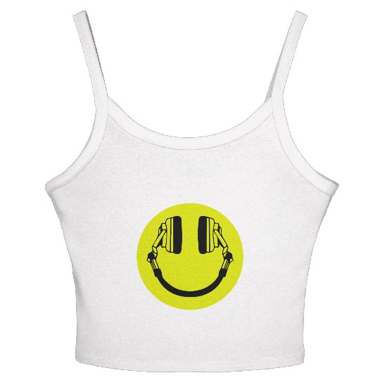 Headphone Smiley Acid House Cans MUSIC RAVE WEED D Women's Spaghetti Strap Tank Top