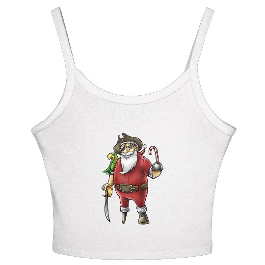 Santa Pirate Funny Christmas Candy Cane Hook Hand Women's Spaghetti Strap Tank Top
