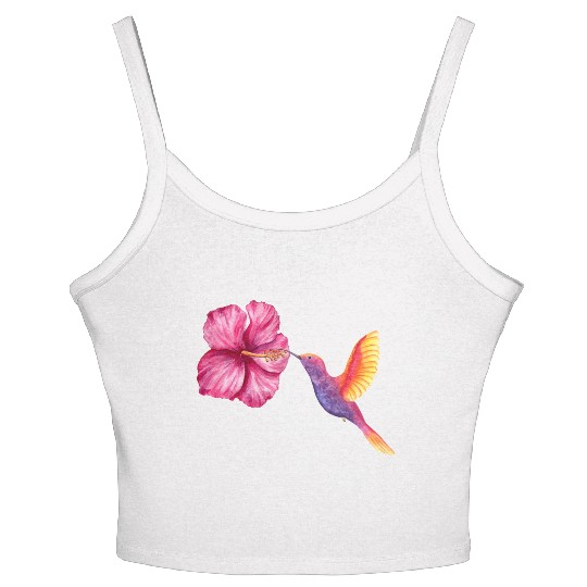 humming-bird hibiscus Women's Spaghetti Strap Tank Top