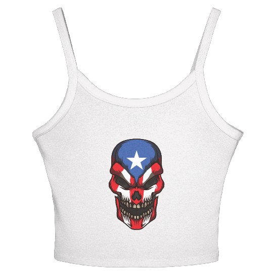 Puerto Rico Skull | Proud Boricua Flag Women's Spaghetti Strap Tank Top