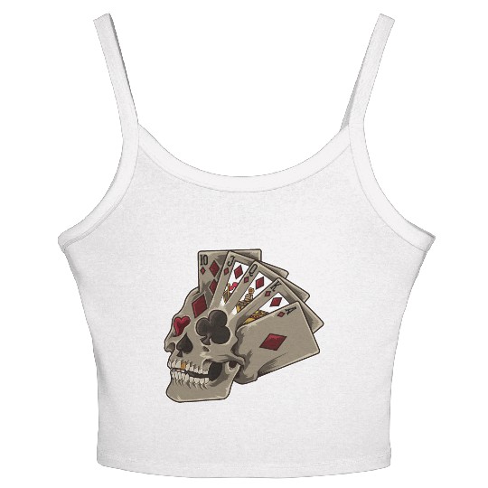 Poker Skull | Card Dealer Gambler Luck Jackpot Women's Spaghetti Strap Tank Top