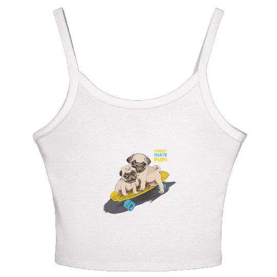 Street Skate Pugs - Skateboarding Dog Puppies Women's Spaghetti Strap Tank Top