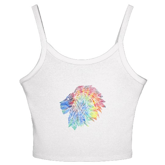 Psychedelic Lion Design Gift. Rainbow Mandala Women's Spaghetti Strap Tank Top