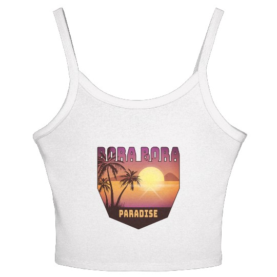 Bora Bora Design with Palms and Sun / Gift Women's Spaghetti Strap Tank Top