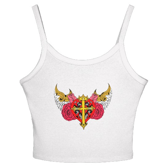 heart cross angel Women's Spaghetti Strap Tank Top