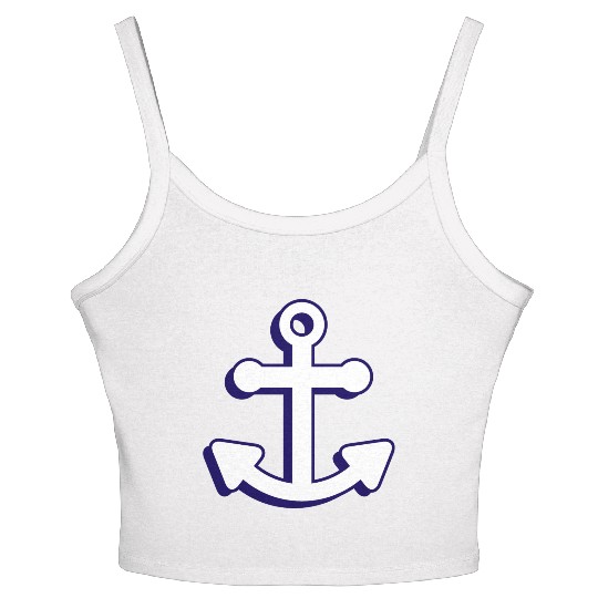 Nautical boat anchor in navy blue and white 3D Women's Spaghetti Strap Tank Top
