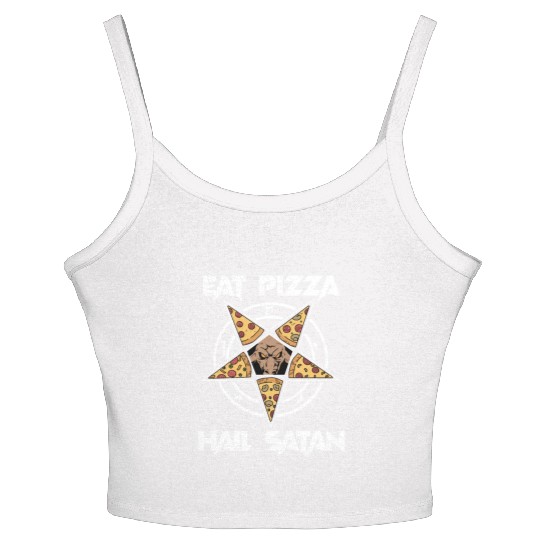 Baphomet Pentagram Lucifer Eat Pizza Hail Satan Women's Spaghetti Strap Tank Top