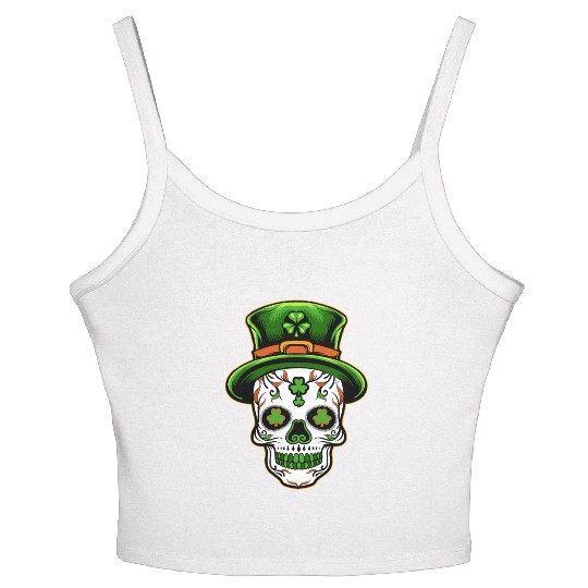 Sugar Skull St Patricks Day Women's Spaghetti Strap Tank Top