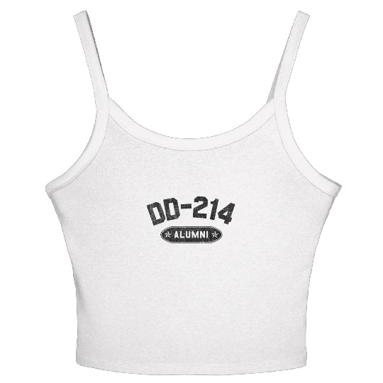 DD-214 Alumni In Black US Military Distressed Women's Spaghetti Strap Tank Top