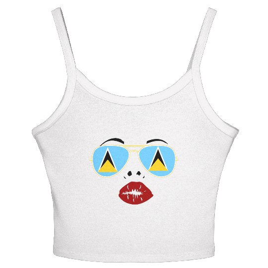 Saint Lucia Flag St Lucia Sunglasses Lips Kiss Women's Spaghetti Strap Tank Top