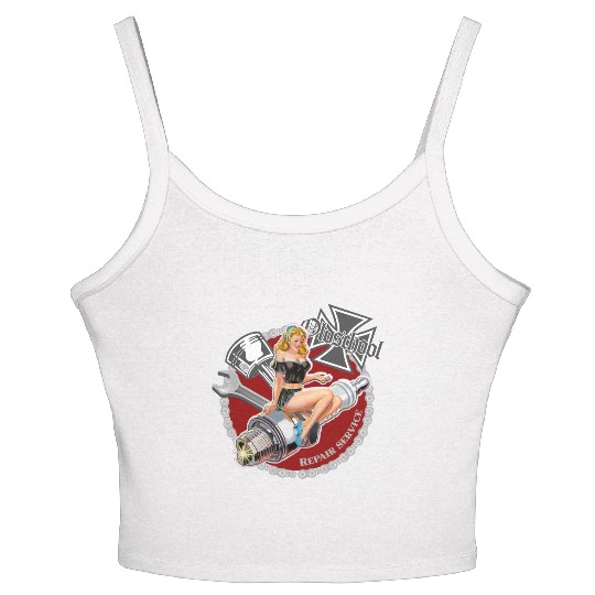 Old school repair service pinup Women's Spaghetti Strap Tank Top