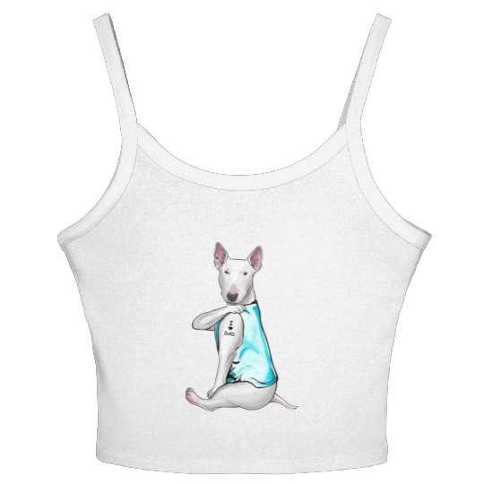 Bull Terrier Tattoos I Love Dad Sitting Gift Fathe Women's Spaghetti Strap Tank Top