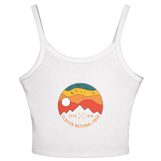 Retro Glacier National Park Montana Souvenir 80s Women's Spaghetti Strap Tank Top