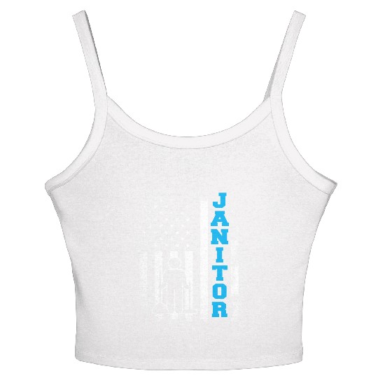 Janitor School Custodian Cleaner Janitors US Flag Women's Spaghetti Strap Tank Top