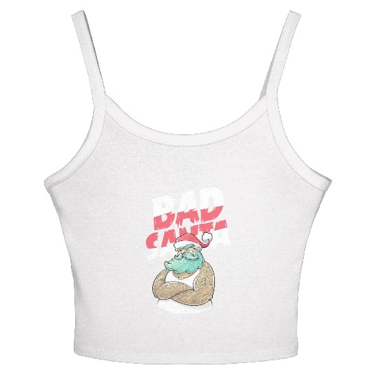 Bad Santa Claus Christmas Tattoo Women's Spaghetti Strap Tank Top